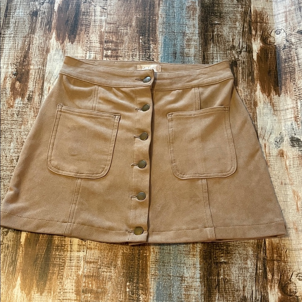 Altar'd State Camel Button-Front A-Line Skirt